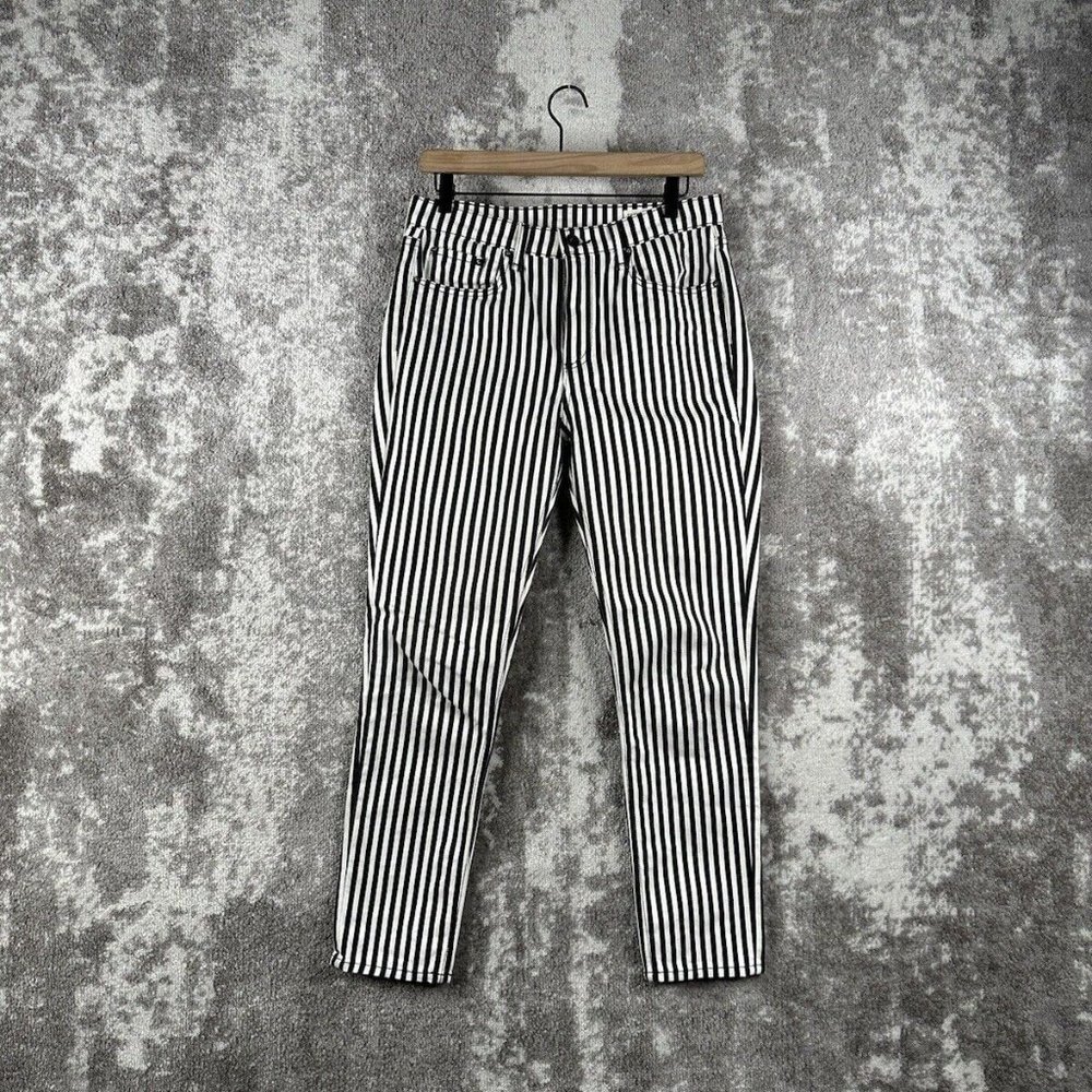 Rag & Bone High Rise Ankle Black & White Stripe Skinny Jeans Size 28